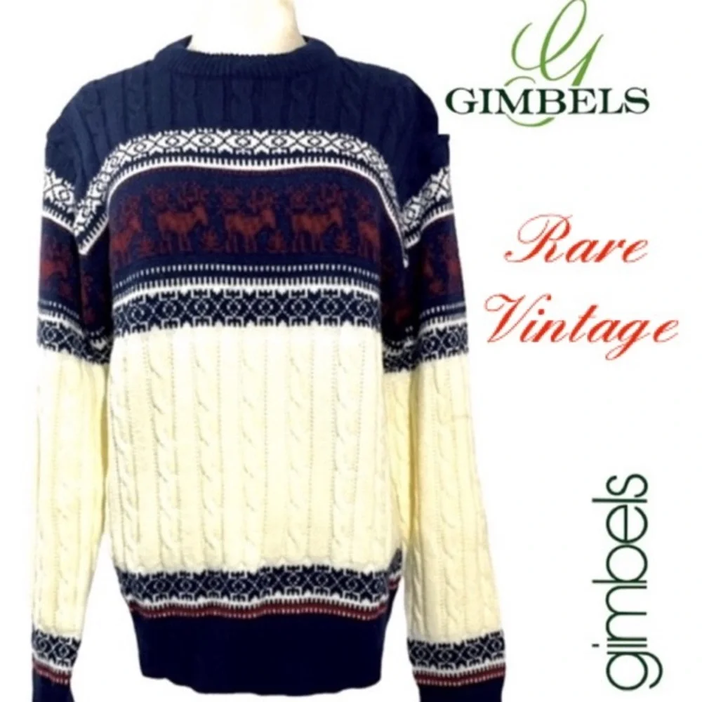 Rare Vintage Sweater Nordic Fair Isle Chunky Knit Winter Christmas Ski Crewneck